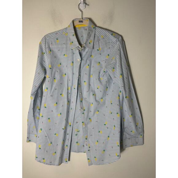 J. McLaughlin Light Blue and White Stripe Long Sleeve Button Up Cotton Shirt SzS - Picture 1 of 2